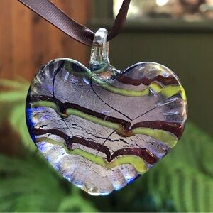 Glass Heart Pendant Necklace/Choker- Silver/ Green/ Red/ Cobalt Blue-Valentine's